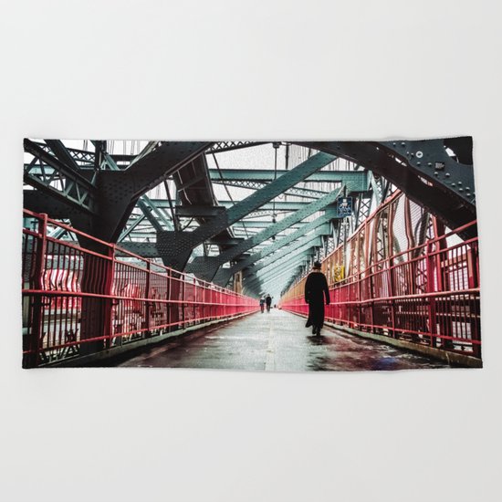New York City Williamsburg Bridge in the Rain Beach Towel