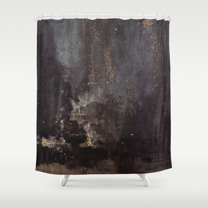 Nocturne in Black and Gold – The Falling Rocket Shower Curtain