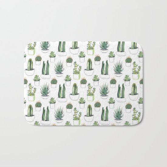 watercolour cacti and succulent Bath Mat