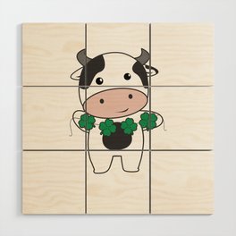 Cow With Shamrocks Cute Animals For Luck Wood Wall Art