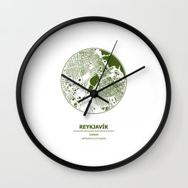 Reykjavik city map coordinates Wall Clock