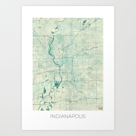 Indianapolis Map Blue Vintage Art Print