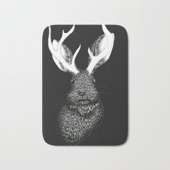 The Jackalope in Black Bath Mat