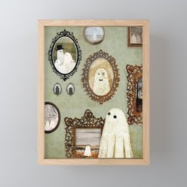 There's A Ghost in the Portrait Gallery Framed Mini Art Print | House, Illustration, Halloween, Home, Ghost, Painting, Spooky, Folkart, Digital, Curated 