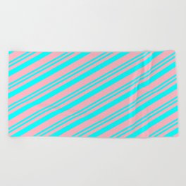 [ Thumbnail: Aqua and Light Pink Colored Stripes/Lines Pattern Beach Towel ]