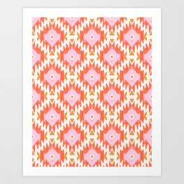 Orange Boho Ikat Pattern Art Print