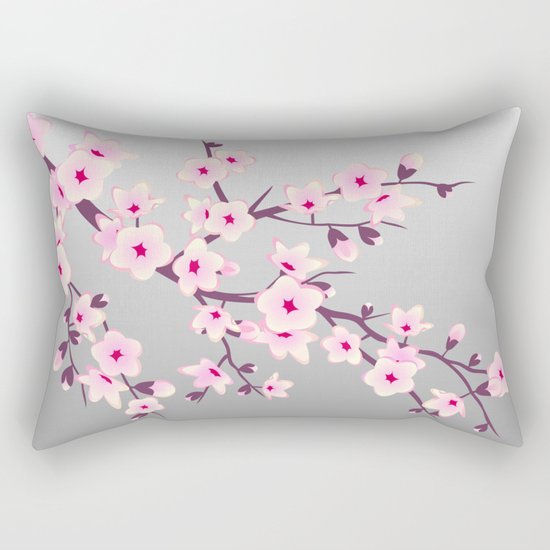 Cherry Blossoms Pink Gray Rectangular Pillow