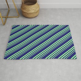 [ Thumbnail: Midnight Blue and Green Colored Stripes Pattern Rug ]