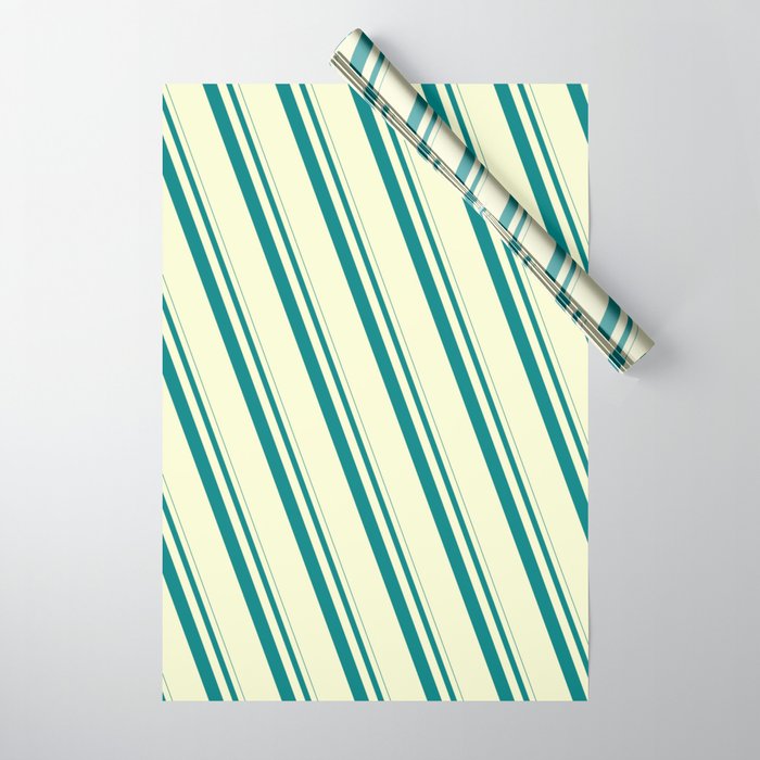 Teal and Light Yellow Colored Striped/Lined Pattern Wrapping Paper