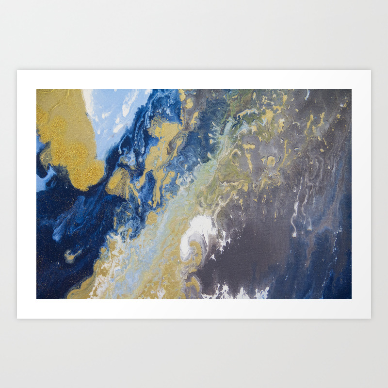Blue Grey And Gold Art Print By Chloedanielleart Society6