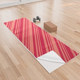 [ Thumbnail: Salmon & Crimson Colored Striped/Lined Pattern Yoga Towel ]
