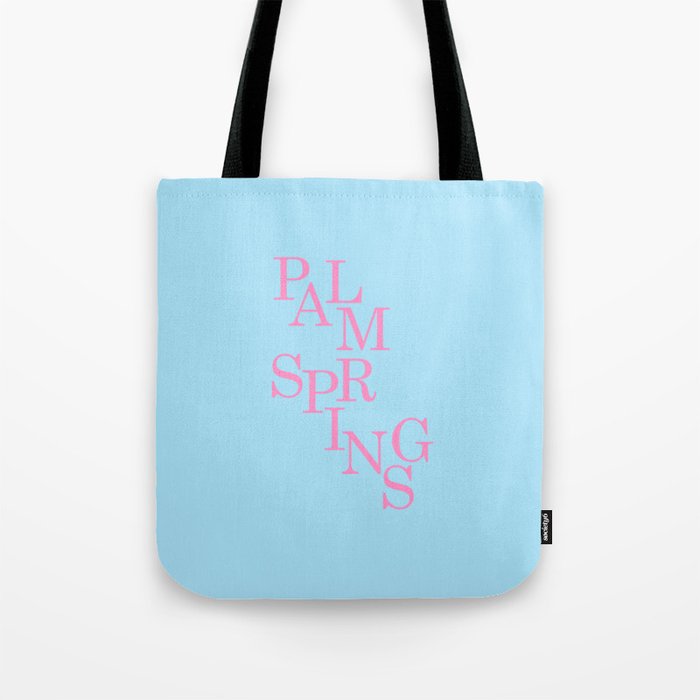 Palm Springs Print Blue Pink Minimalistic Wall Art Typography Modern Decor Tote Bag