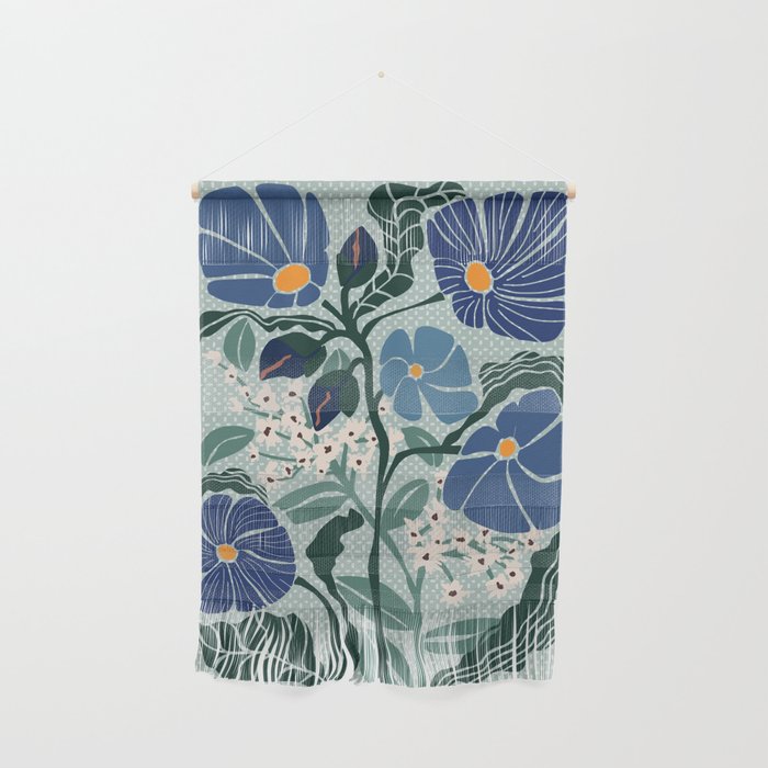 Klimt flowers light blue Wall Hanging