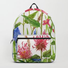 Garden Flowers Botanical Floral Watercolor on Paper Backpack | Flowerart, Originalpainting, Realism, Painting, Laurierohner, Garden, Art, Phlox, Watercolor, Blueflowers 