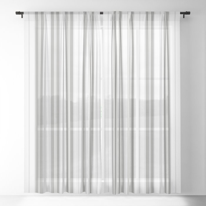 Smoke Grey and White Vertical Vintage American Country Cabin Ticking Stripe Sheer Curtain
