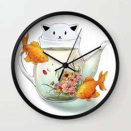 Flowering Tea in a Cat Teapot Wall Clock