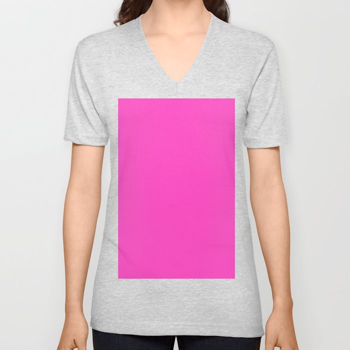 Solid Retro 80s Pink V Neck T Shirt