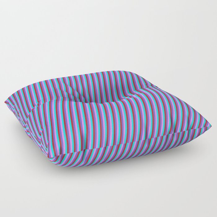 Slate Blue, Violet, Cyan, and Red Colored Lines Pattern Floor Pillow