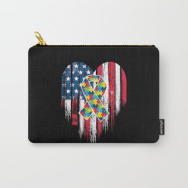 Patriotic Autism American Flag Heart Carry-All Pouch