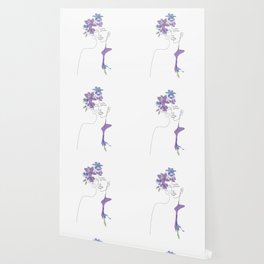 Lilac Bloom Girl / Face drawing with  purple, blue and green flowers / Explicit Design Wallpaper