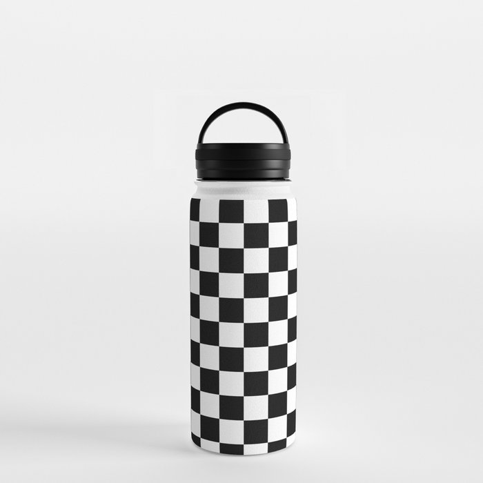 Check Checkered Checkerboard Geometric Black And White Pattern Water Bottle