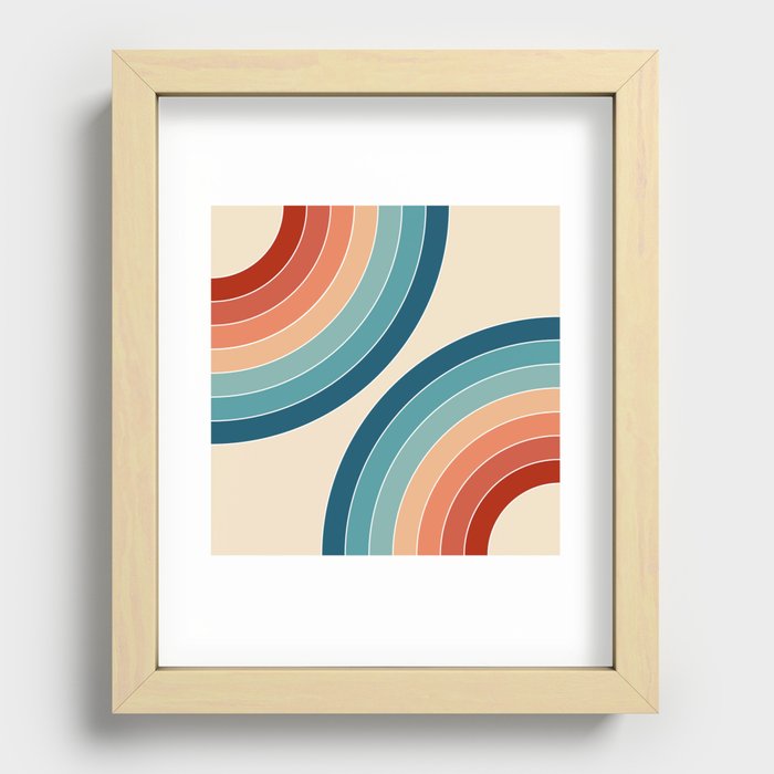 Blue, red and orange retro style circles Recessed Framed Print