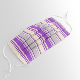 [ Thumbnail: Grey, Dark Orchid & Beige Colored Stripes/Lines Pattern Face Mask ]