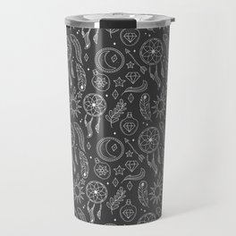 Dark Grey And White Hand Drawn Boho Pattern Travel Mug