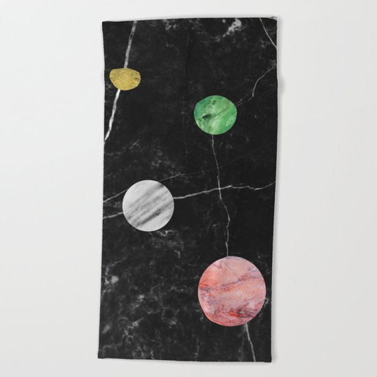 Black Marble with Polka Dots Beach Towel