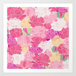 Bunch of Colorful Peonies Flowers Pattern Art Print