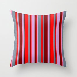 [ Thumbnail: Plum, Slate Gray, Maroon, and Red Colored Lines Pattern Throw Pillow ]