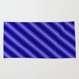 [ Thumbnail: Blue and Medium Slate Blue Colored Lined/Striped Pattern Beach Towel ]