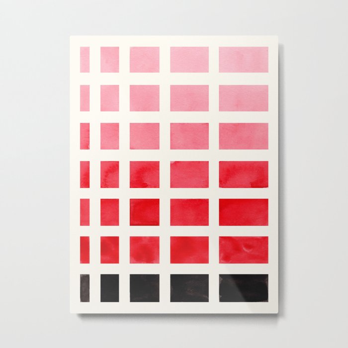 Colorful Red Geometric Square Pattern With Black Accent Mid Century Art Metal Print