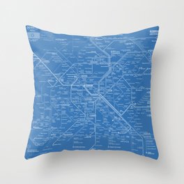 Paris Metro Map - Blue Throw Pillow
