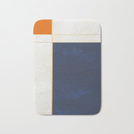 Orange, Blue And White With Golden Lines Abstract Painting Bath Mat