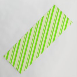[ Thumbnail: Green and Light Yellow Colored Lined/Striped Pattern Yoga Mat ]