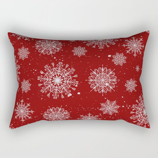 Assorted White Snowflakes On Red Background Rectangular Pillow