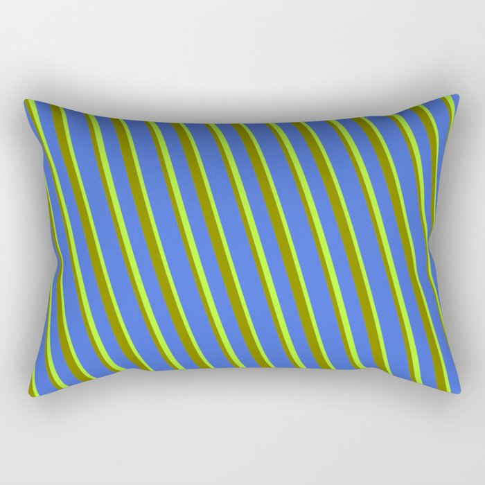 Green, Royal Blue, and Light Green Colored Lines/Stripes Pattern Rectangular Pillow