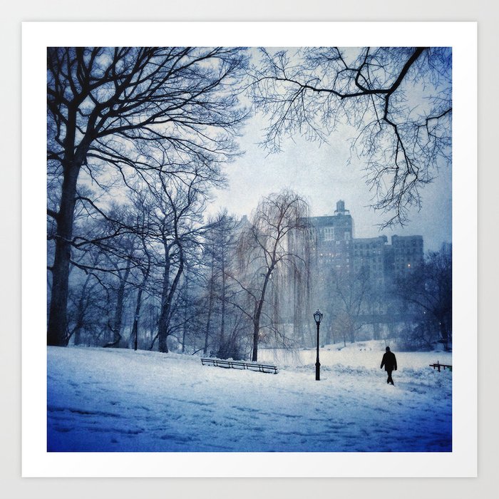 A Man Walking By The Pool In Central Park On A Winter Evening Art