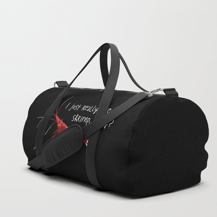 I Just Really Like Shrimp Cardinal Duffle Bag by A Wandering Soul