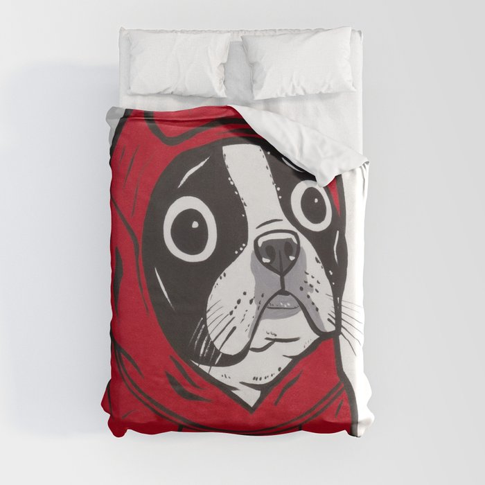 Red Hoodie Boston Terrier Duvet Cover by turddemon Society6