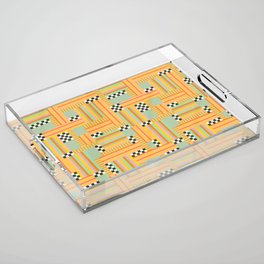 CHECKS AND STRIPES in WARM MULTI-COLOURS Acrylic Tray