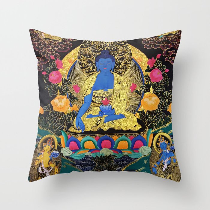 Buddha Medicine Thangka 1 Throw Pillow