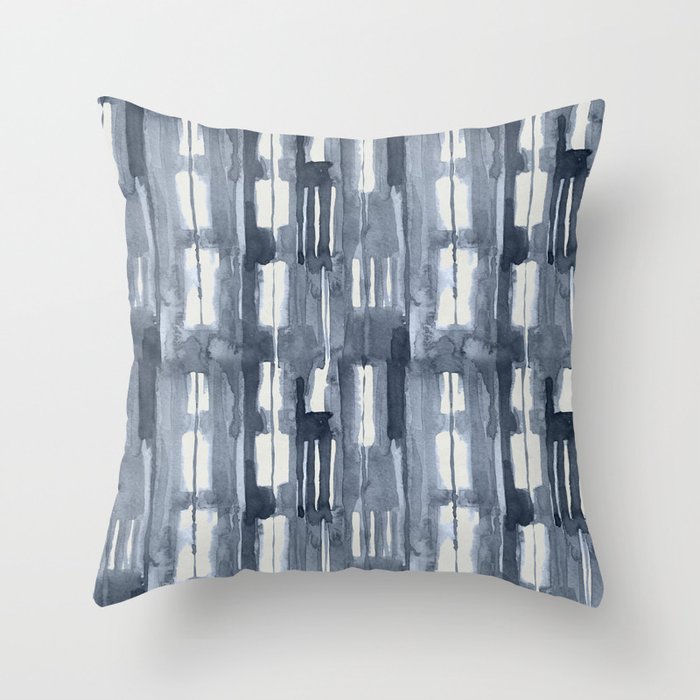 Simply Shibori Lines in Indigo Blue on Lunar Gray Throw Pillow