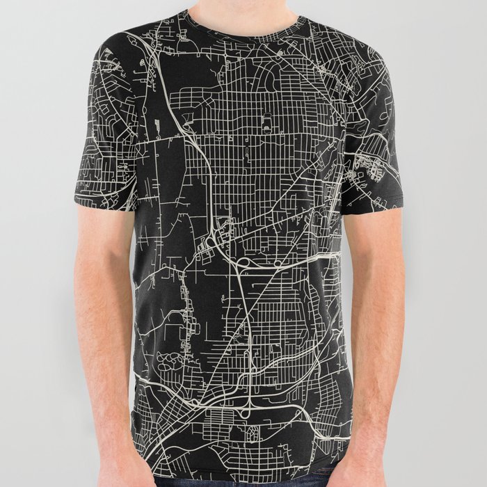 USA Akron - City Map - Black and White All Over Graphic Tee