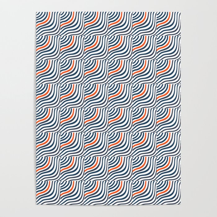 Striped Shells Navy Blue and Red Retro Abstract Modern Independence Day July 4th Preppy Pattern Poster