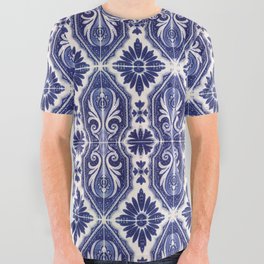 Portuguese Tiles Azulejos Blue White Pattern All Over Graphic Tee