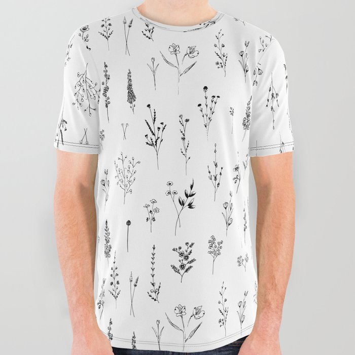 White Wildflowers Pattern All Over Graphic Tee