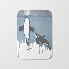 Orca Moon Bath Mat | Moon, Whales, Blue, Animal, Ocean, Water, Purple, Watercolor, Orcas, Killerwhales 
