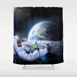 Astronaut on the Moon with beer Shower Curtain